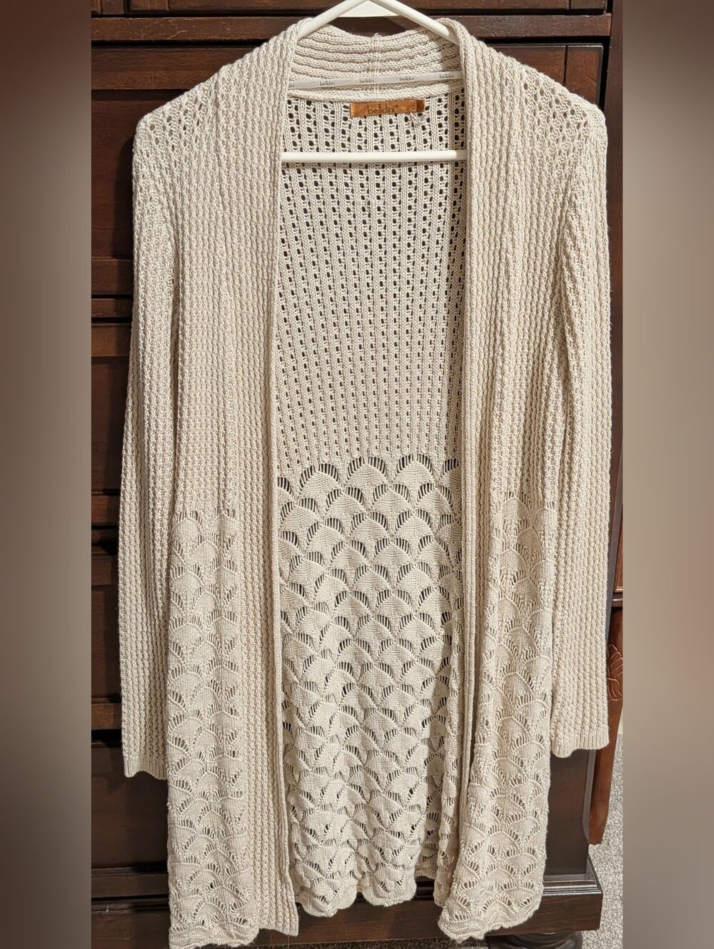 Women's Cream Open-Front Knit Cardigan